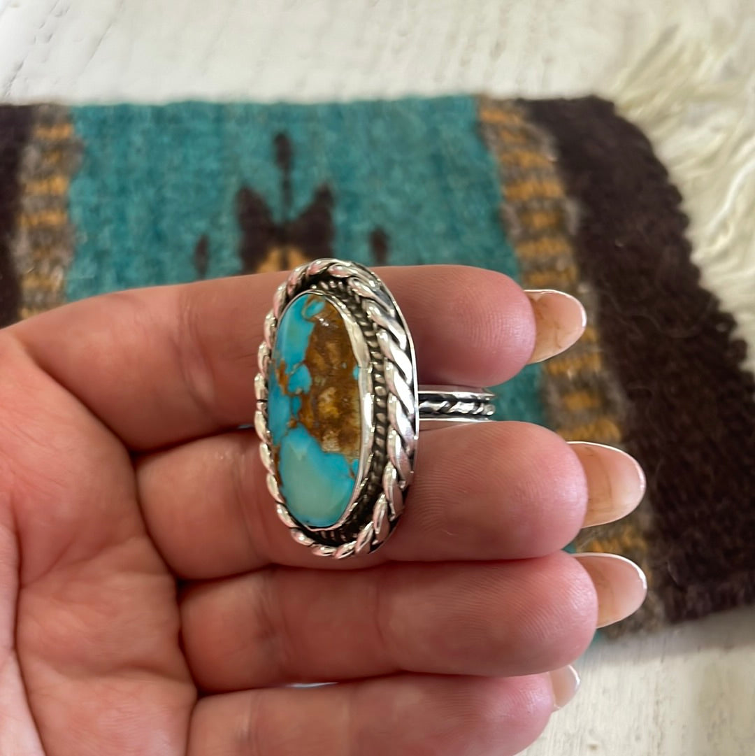 Beautiful Navajo Sterling Silver Turquoise Oval Ring Signed