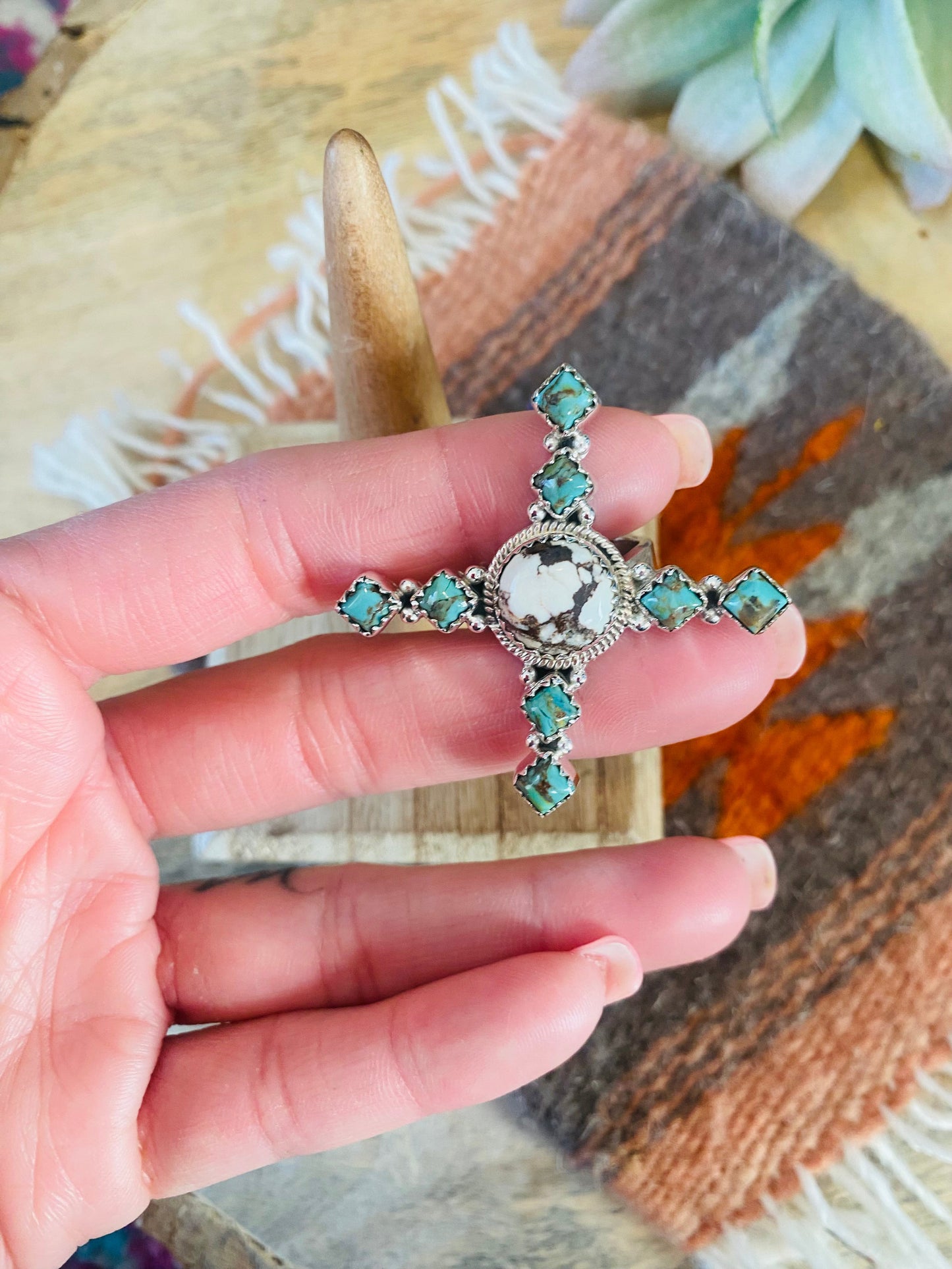 Beautiful Sterling Silver, Wild Horse & Turquoise Adjustable Ring