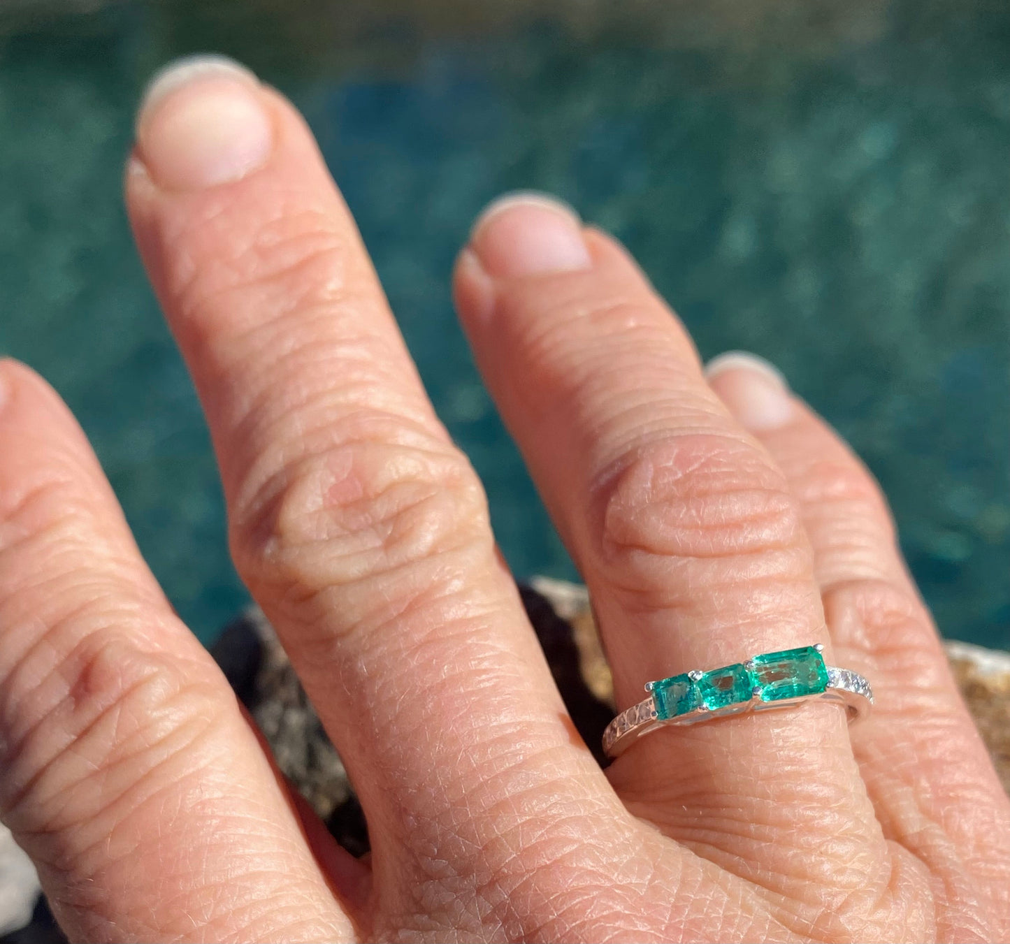 Colombian Emerald Earrings & Emerald Ring Set in Sterling Silver set 1