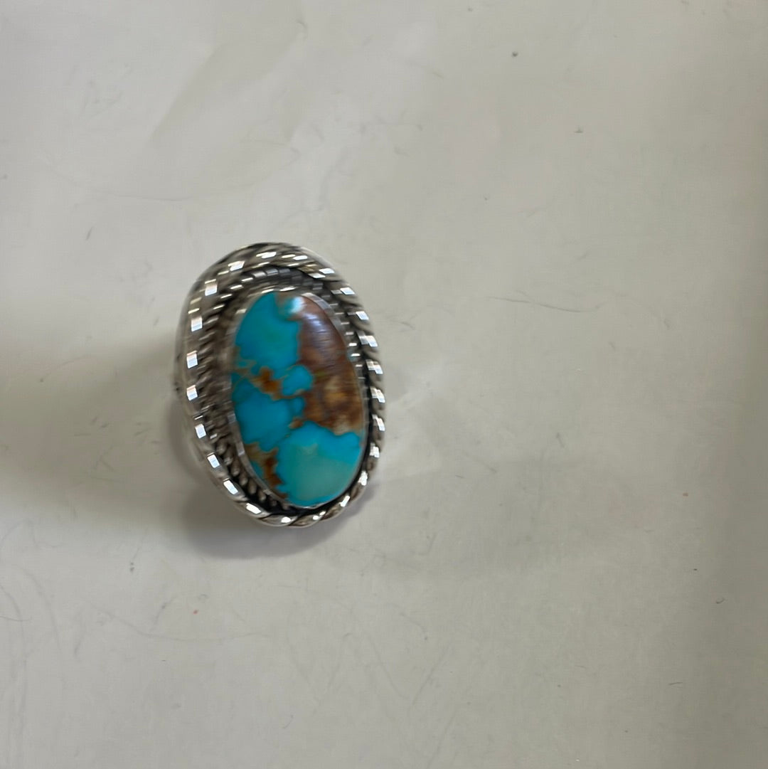 Beautiful Navajo Sterling Silver Turquoise Oval Ring Signed