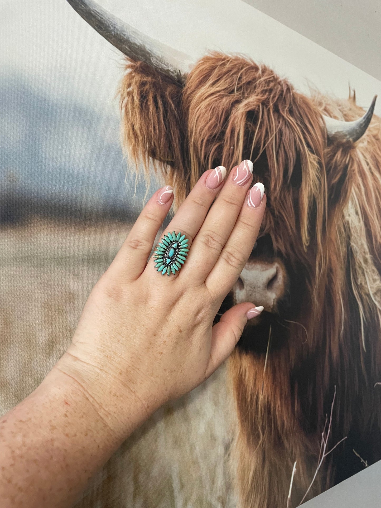 “The Brittney” Beautiful Handmade Turquoise And Sterling Silver Adjustable Ring