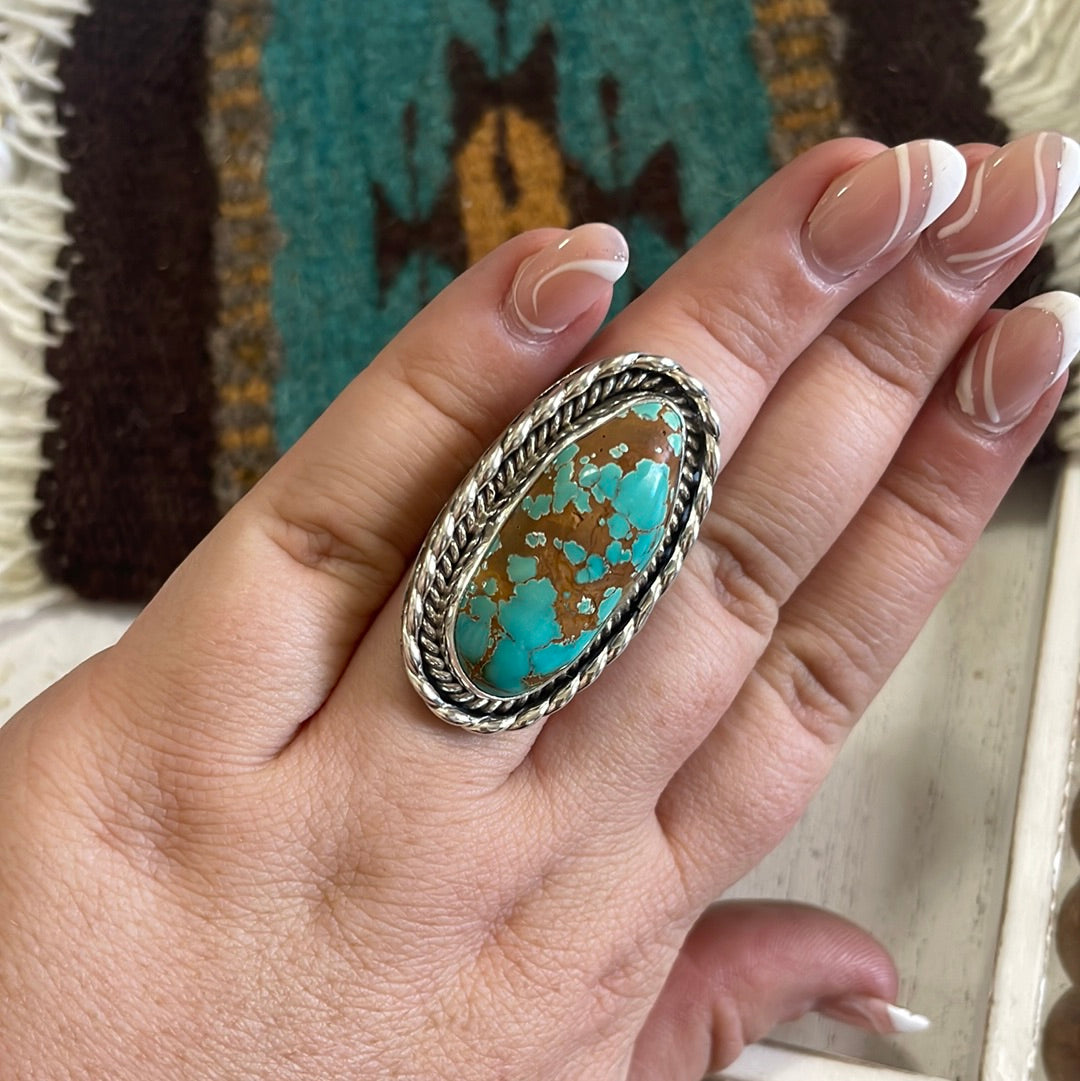 Beautiful Navajo Sterling Silver Turquoise Oval Ring Signed