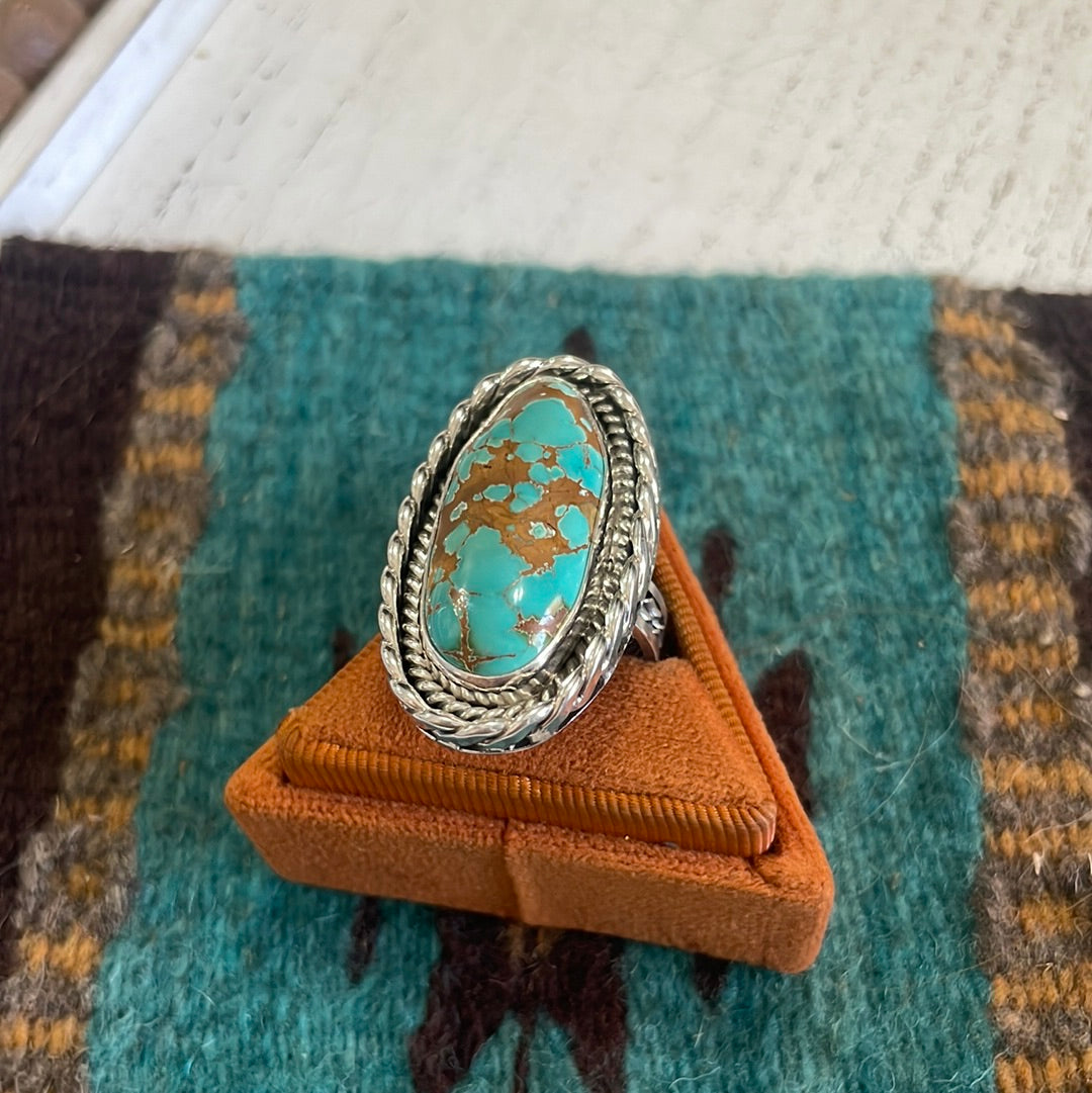 Beautiful Navajo Sterling Silver Turquoise Oval Ring Signed