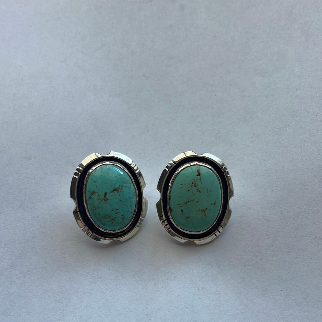 Beautiful Navajo Turquoise And Sterling Silver Post Earrings