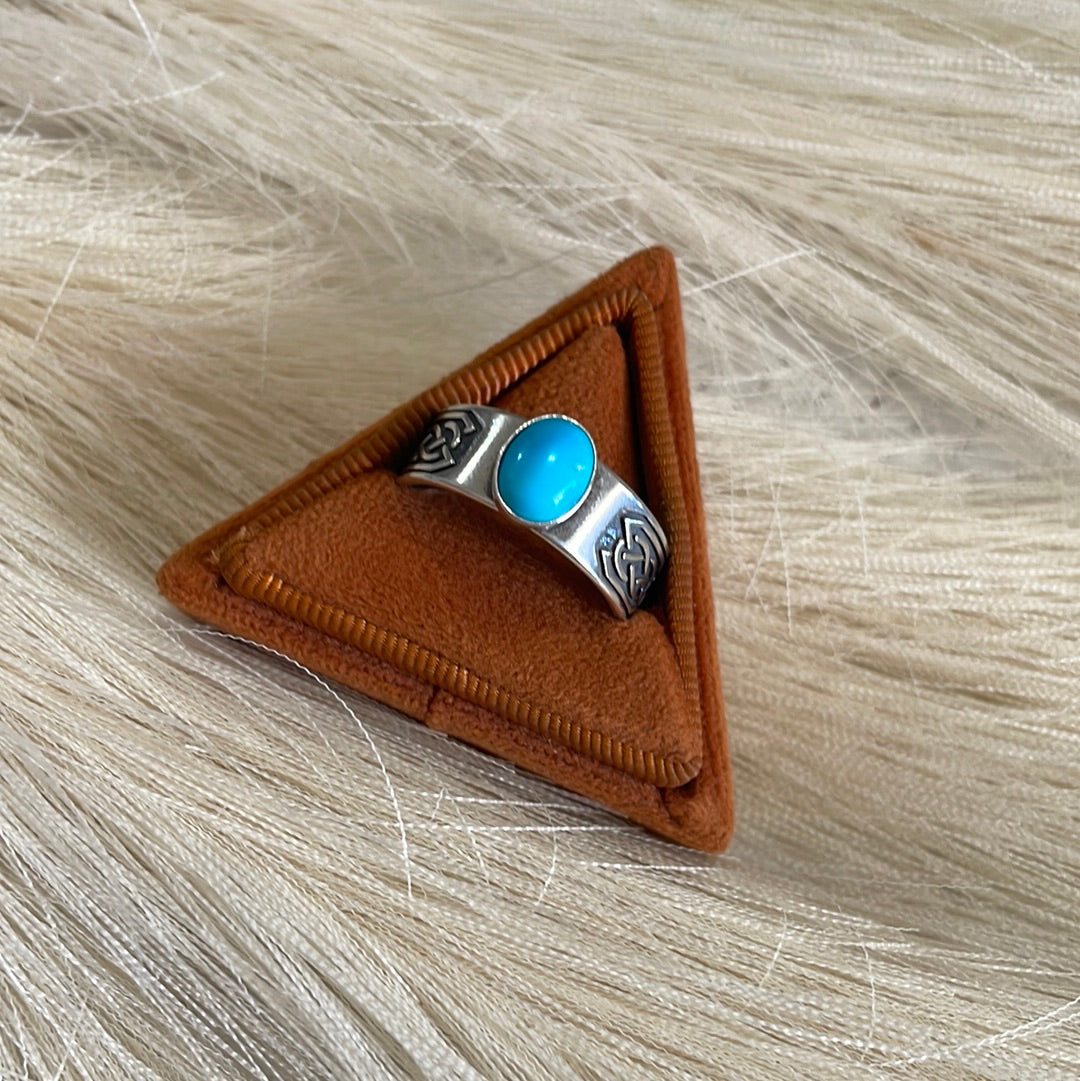 “Twisted Wire” Navajo Turquoise & Sterling Silver Ring Signed