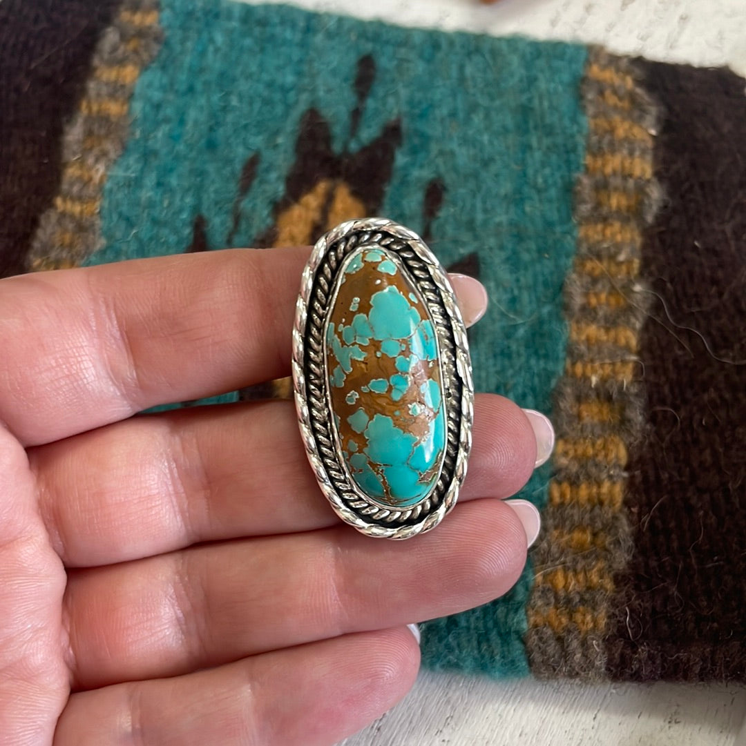 Beautiful Navajo Sterling Silver Turquoise Oval Ring Signed