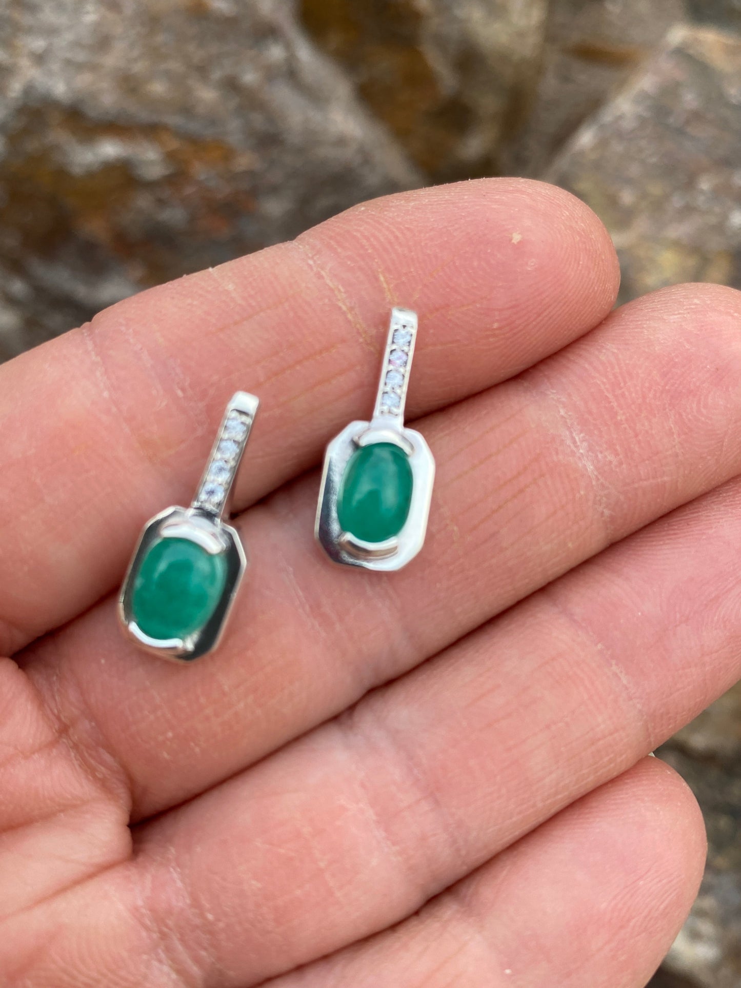 Colombian Emerald Necklace, Earrings & Ring Set in Sterling silver set 6