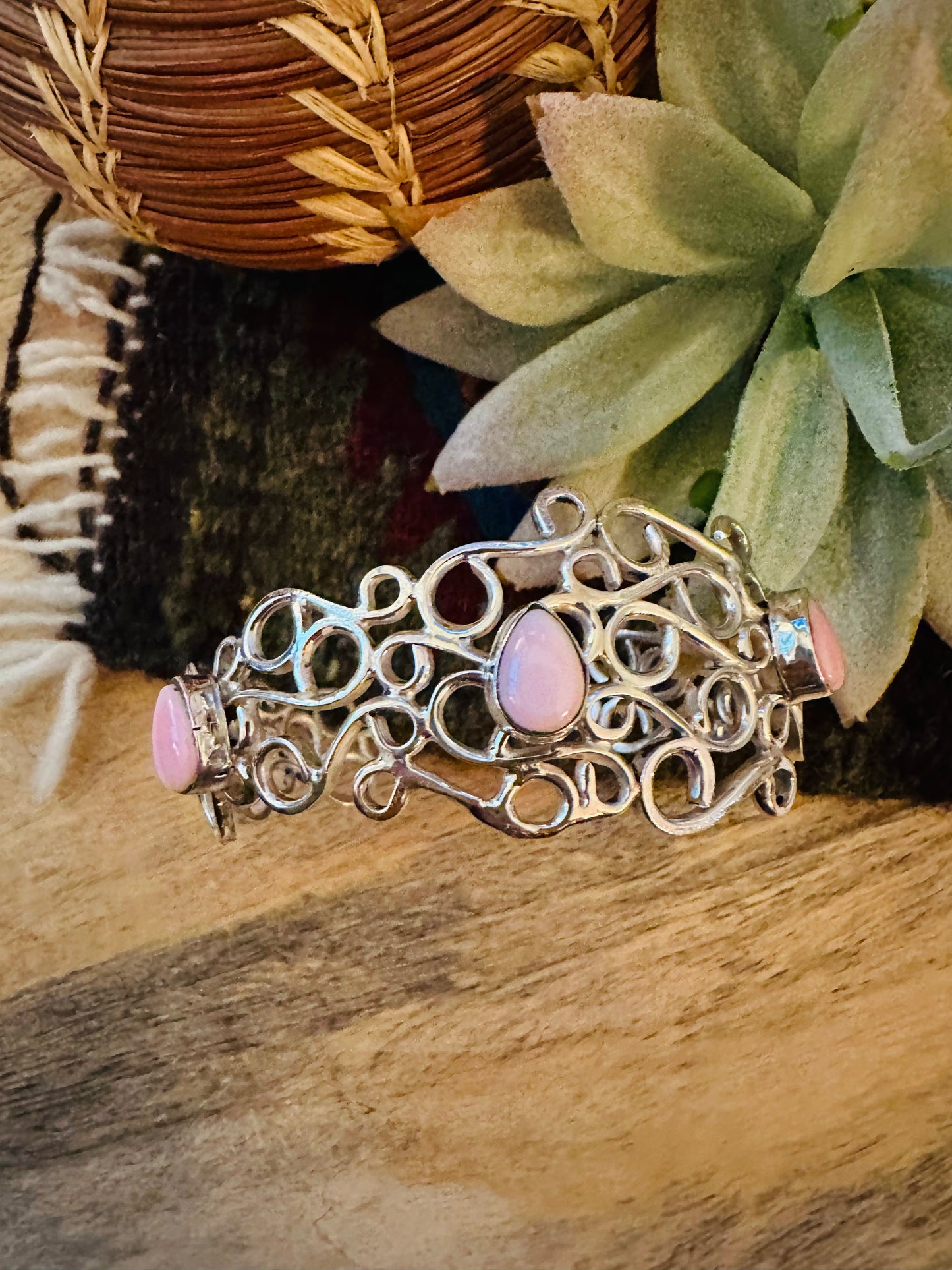 Navajo Queen Pink Conch Shell & Sterling Silver Cuff Bracelet